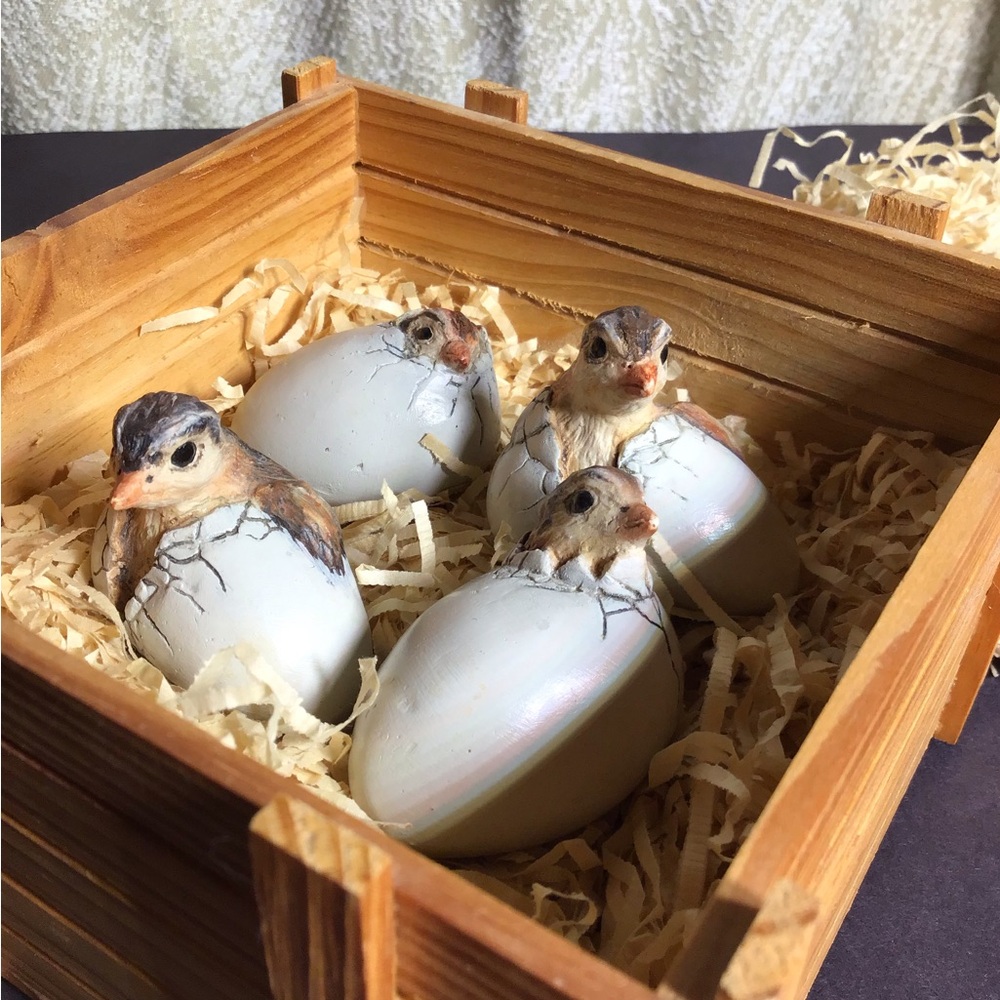 rare Hai Feng Ma sculpture Crate with Hatching Chicks Ward Museum Wildfowl Art